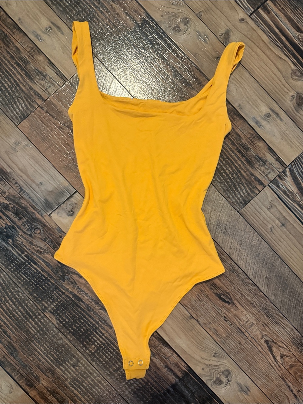 Golden Yellow Square neckline One-Piece Bodysuit thong in size XS